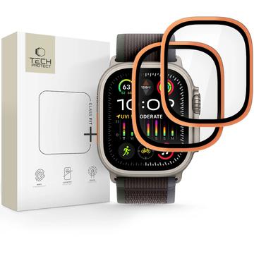 Protector de pantalla de cristal templado Apple Watch Ultra/Ultra 2/Ultra 3 Tech-Protect Glass Ring - 9H, 2 uds. - Naranja Cósmica