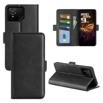 Funda tipo cartera con cierre magnético para Asus ROG Phone 9 Pro - Textura de becerro - Negro