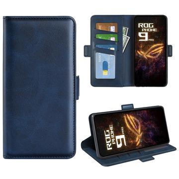 Funda tipo cartera con cierre magnético para Asus ROG Phone 9 Pro - Textura de becerro - Azul