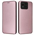 Funda con Tapa para Asus Zenfone 11 Ultra - Fibra de Carbon - Rosa Dorado