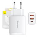 Baseus Compact Cargador rápido 30W - USB-C PD, 2xUSB - Blanco