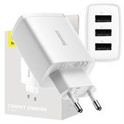 Cargador rápido compacto Baseus CCXJ020102, 3x USB, 17W - Blanco