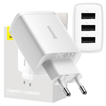 Cargador rápido compacto Baseus CCXJ020102, 3x USB, 17W - Blanco