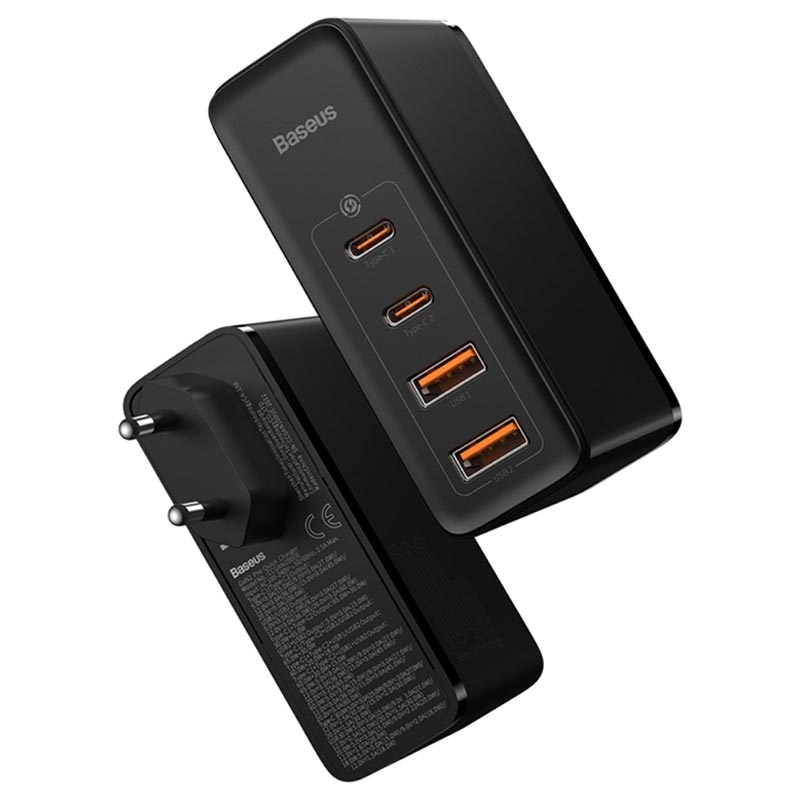 Cargador rápido 2xUSB, USB-C, PD, 3A, 30W (negro) Baseus