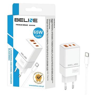 Beline BLN3CW65C Cargador de pared GaN 65W con cable USB-C - 2xUSB-C, USB-A - Blanco
