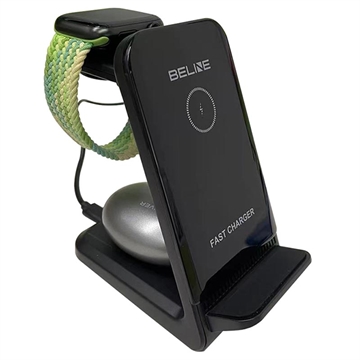 Estación de Carga Inalámbrica 3-en-1 Beline HY08 - 15W - Negro