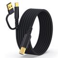 Cable de impresora trenzado 2 en 1 USB-A / USB-C a USB-B - 5m - Negro
