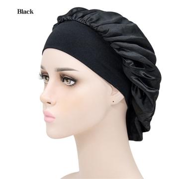 Gorro de Noche de Satén de Seda Transpirable para el Pelo - Negro
