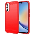 Carcasa de TPU Cepillada para Samsung Galaxy A34 5G - Fibra de Carbono - Rojo
