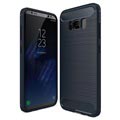 Funda TPU Cepillada para Samsung Galaxy S8 - Fibra de Carbón - Azul Oscuro