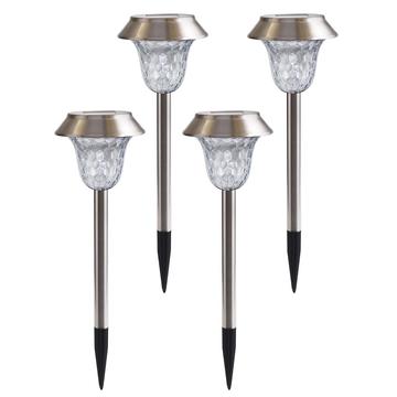 CIS-57453A Paquete de 4 lámparas solares de acero inoxidable para senderos de jardín - IP65 - Blanco cálido y RGB