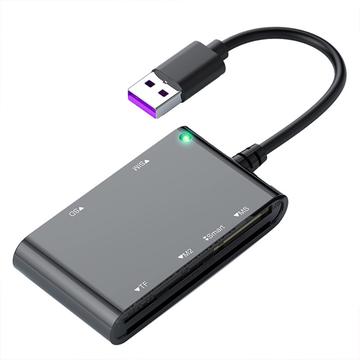 CR375-B Lector de tarjetas inteligentes 6 en 1 Multi-USB para tarjetas Smart/SIM/SD/TF/MS/M2 - Negro