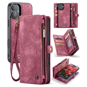 Funda tipo billetera multifuncional 2 en 1 Caseme 008 para iPhone 16 Plus - Rojo