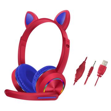 Cat Ears AKZ-020 Auriculares con cable para niños / Auriculares para juegos con micrófono - Rojo