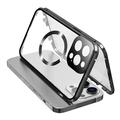 Compatible con MagSafe Case for iPhone 15 Pro Magnetic Metal Frame + Double-Sided Tempered Glass Phone Cover with Buckle Lock - Negro