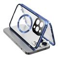 Compatible con MagSafe Case para iPhone 15 Pro Magnetic Metal Frame + Double-Sided Tempered Glass Phone Cover with Buckle Lock - Azul oscuro