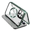 Compatible con la funda MagSafe para iPhone 15 Pro con marco metálico magnético + cubierta de teléfono de cristal templado de doble cara con cierre de hebilla - Verde