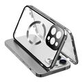 Compatible con MagSafe Case for iPhone 15 Pro Magnetic Metal Frame + Double-Sided Tempered Glass Phone Cover with Buckle Lock - Plata