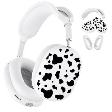 Set protector 3 en 1 con estampado de vaca para AirPods Max - Blanco / Negro