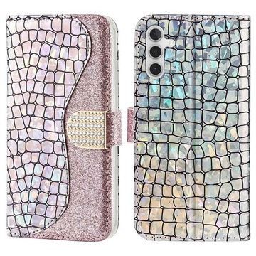 Funda Croco Bling para Samsung Galaxy A34 5G - Estilo Cartera - Rosa Dorado