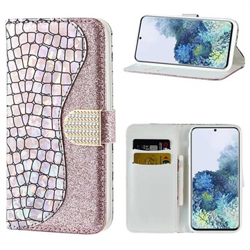 Funda Croco Bling para Samsung Galaxy A50 - Estilo Cartera - Dorado