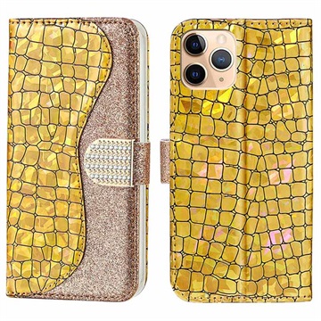 Funda Croco Bling para Samsung Galaxy A50 - Estilo Cartera - Dorado