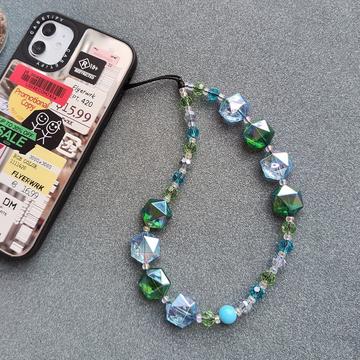 Pulsera para teléfono con cuentas de cristal - 30cm - Verde / Azul