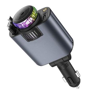 Cargador de coche D1 5 en 1 de 45W con proyector de luz de estrellas, difusor de aromaterapia y cables retráctiles USB-C / Lightning.