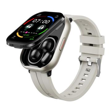D12 Smartwatch 2 en 1 con auriculares inalámbricos con clip - Correa de silicona - Plata