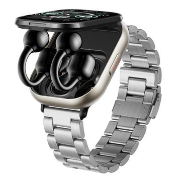 D12 Smartwatch 2 en 1 con auriculares inalámbricos con clip - Correa de acero inoxidable - Plata