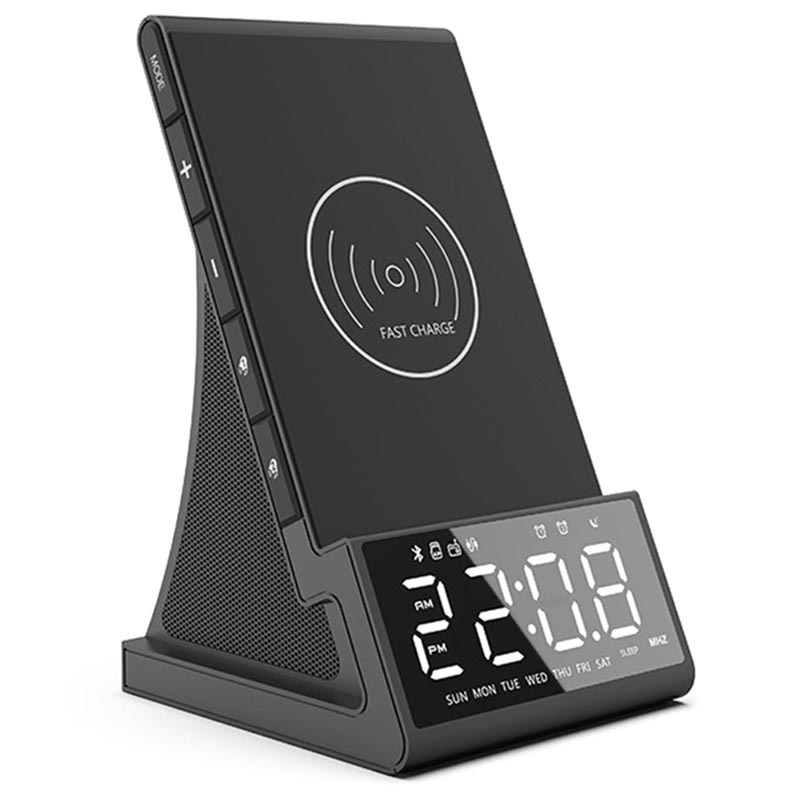 Reloj despertador digital, radio despertador con carga inalámbrica  Bluetooth altavoz LED simple y moderno despertador digital con altavoz de  radio FM