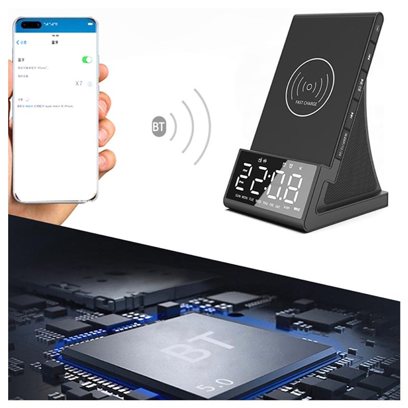 Radio despertador Digital, carga QI inalámbrica de cabecera, Altavoz  Bluetooth con enchufe UE/REINO UNIDO/EE. UU. - AliExpress