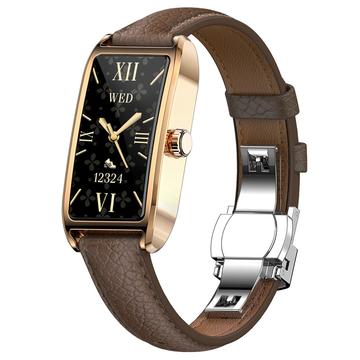 Dora T Elegante reloj inteligente para mujer con idioma danés - Marrón oscuro / Oro rosa