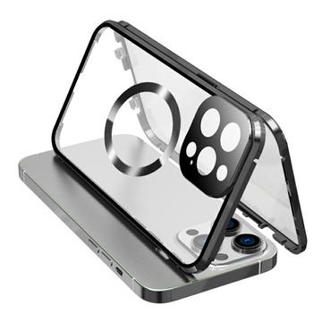 Funda anti-caída de doble cara de vidrio templado + marco metálico magnético para iPhone 15 compatible con MagSafe Phone Cover con cierre de hebilla
