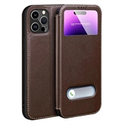 Funda de piel iPhone 16 Pro Max Dual View Flip - Marrón