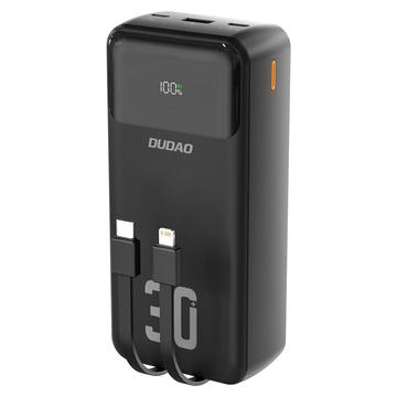 Dudao K15MAX 30000mAh Banco de energía - 22.5W PD & QC Carga rápida, Cables USB-C y Lightning integrados - Negro