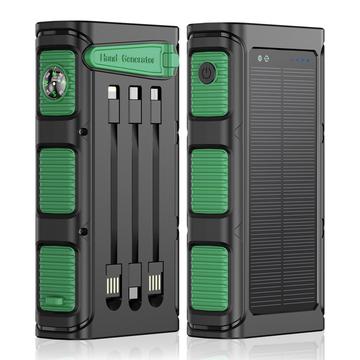 Banco de energía solar de emergencia con manivela, luz SOS y brújula - 30000mAh