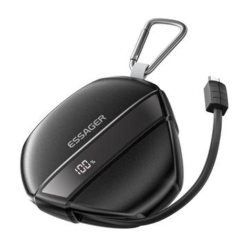 Essager Power Bank de carga rápida con cable retráctil de 70cm y mosquetón - 10000mAh