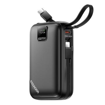 Essager PD 65W Banco de energía de carga rápida 20000mAh con cables Lightning/USB-C - Negro