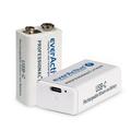 Batería recargable EverActive Professional+ Lithium USB-C 9V - 550mAh