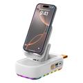 F15 Soporte plegable 3 en 1 para teléfono con altavoz Bluetooth y batería de 1200mAh - Blanco