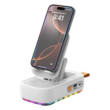 F15 Soporte plegable 3 en 1 para teléfono con altavoz Bluetooth y batería de 1200mAh - Blanco