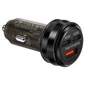 Cargador rápido para coche con 2 puertos USB-C, USB-A - 80W - Negro