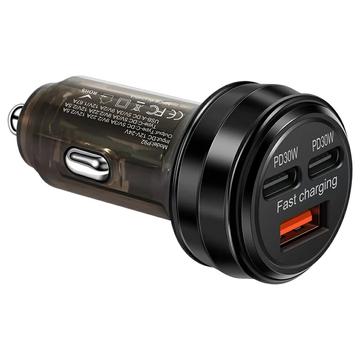 Cargador rápido para coche con 2 puertos USB-C, USB-A - 80W - Negro