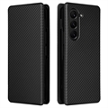 Funda con Tapa para Samsung Galaxy Z Fold5 - Fibra de Carbon - Negro