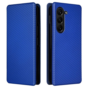 Funda con Tapa para Samsung Galaxy Z Fold5 - Fibra de Carbon - Azul