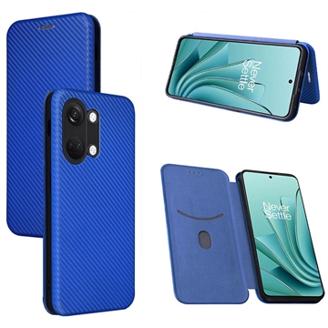 Funda con Tapa para OnePlus Ace 2V/Nord 3 - Fibra de Carbon - Azul