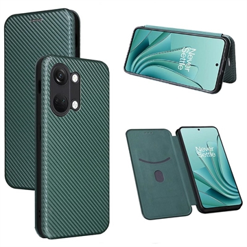 Funda con Tapa para OnePlus Ace 2V/Nord 3 - Fibra de Carbon - Verde