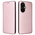 Funda con Tapa para OnePlus Nord CE 3 Lite/N30 - Fibra de Carbon - Rosa Dorado