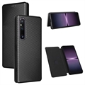 Funda con Tapa para Sony Xperia 1 V - Fibra de Carbon - Negro